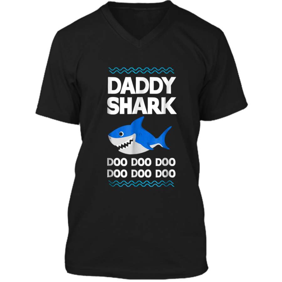 Daddy Shark  Doo Doo Funny Baby Mommy Kids Video Tee Mens Printed V-Neck T