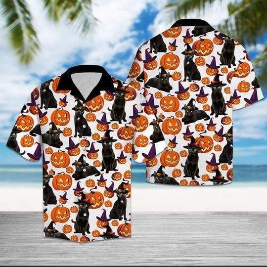 Find Black Cat Halloween Pattern Hawaii Aloha Shirts Ha66211