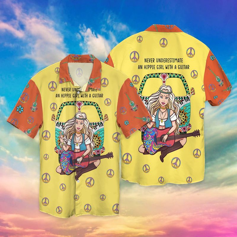 Hippie Girl With A Guitar Full Print Hawaii Shirt Ha92259