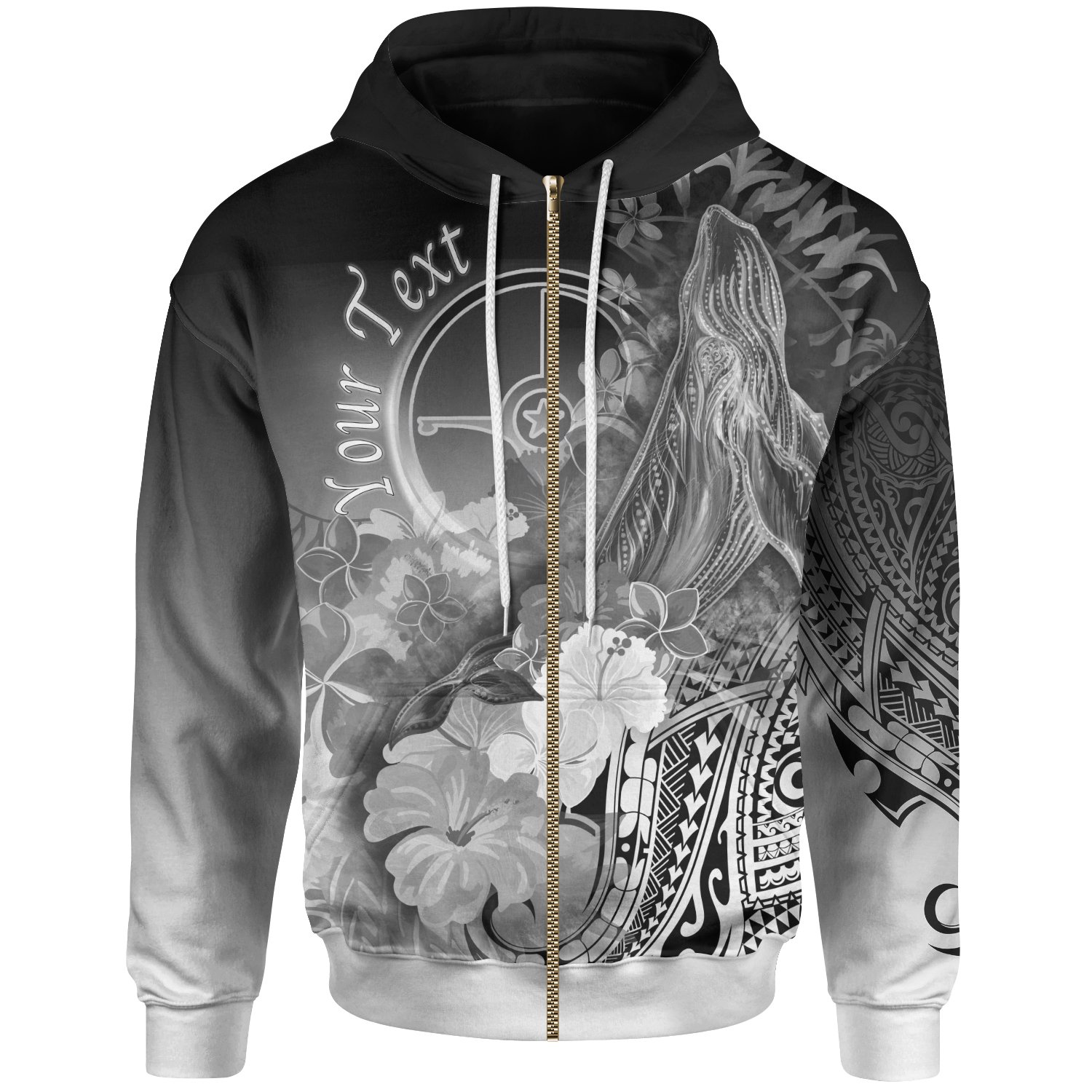 [Custom Personalised] Yap Zip-Up Hoodie – Humpback Whale with Tropical Flowers (White)- BN18