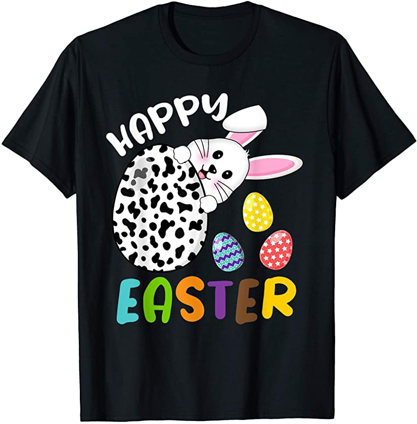 Cute Bunny Face Easter Egg Dalmatian Dog Funny Happy Easter T-Shirt