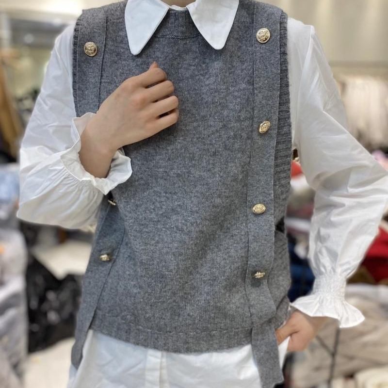 Sweater Vests Women Button Solid Fashionable O-Neck Sleeveless Female Clothing Korean Version Autumn Trendy Knitting All-match alx