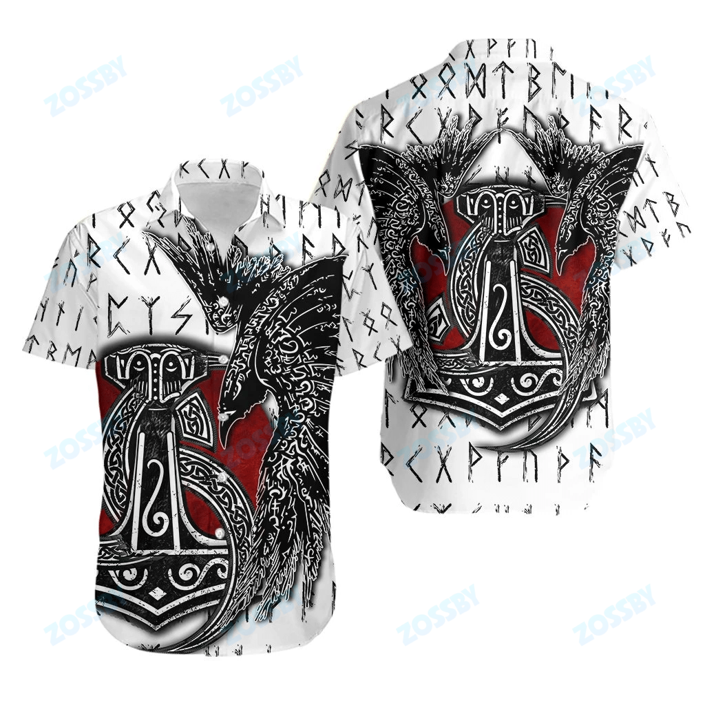 Nordic Warrior Viking The Triple Horn Of Odin And White Raven Hawaii Shirt Ha48301