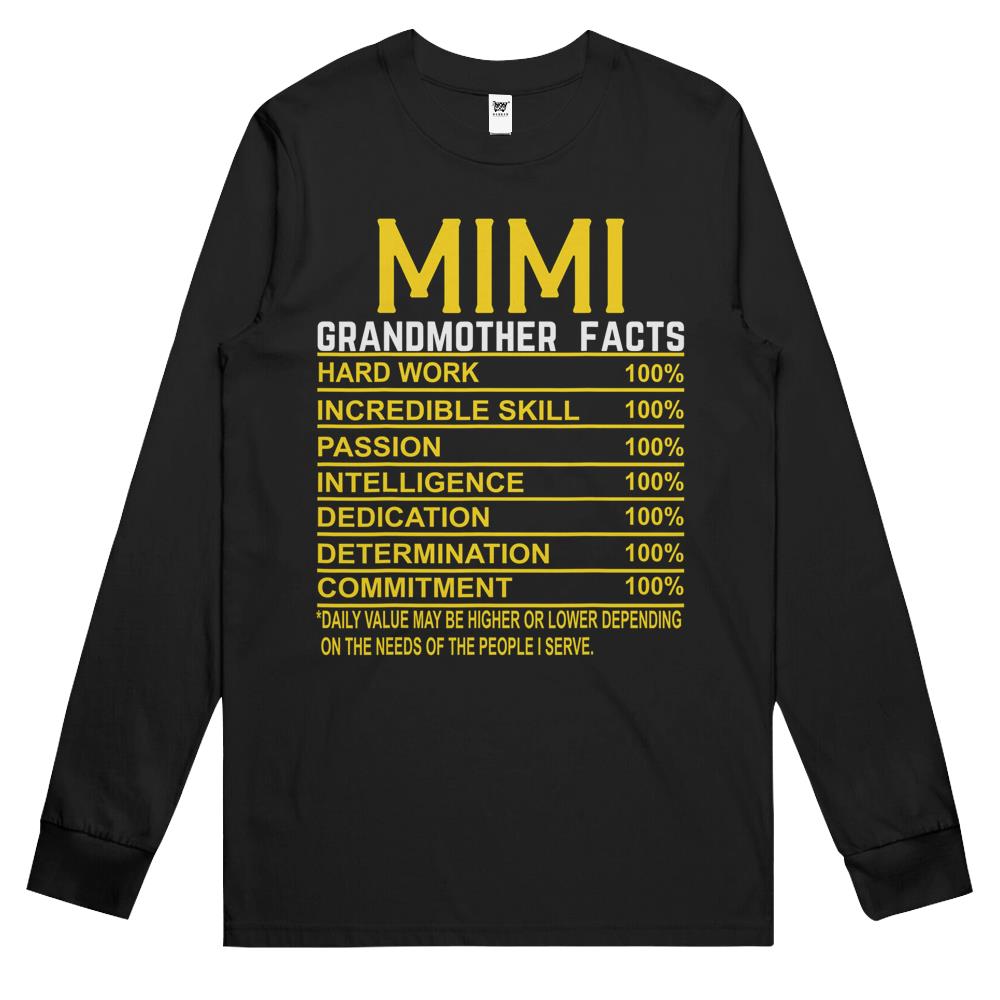 Nutritional Facts Shirt, Nutrition Facts Long Sleeve T Shirts, Mimi Grandmother Facts Funny Nutritional Fact Long Sleeve T Shirts