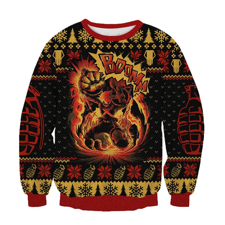 Bakugo Knitting Pattern 3D Print Ugly Christmas Sweatshirt