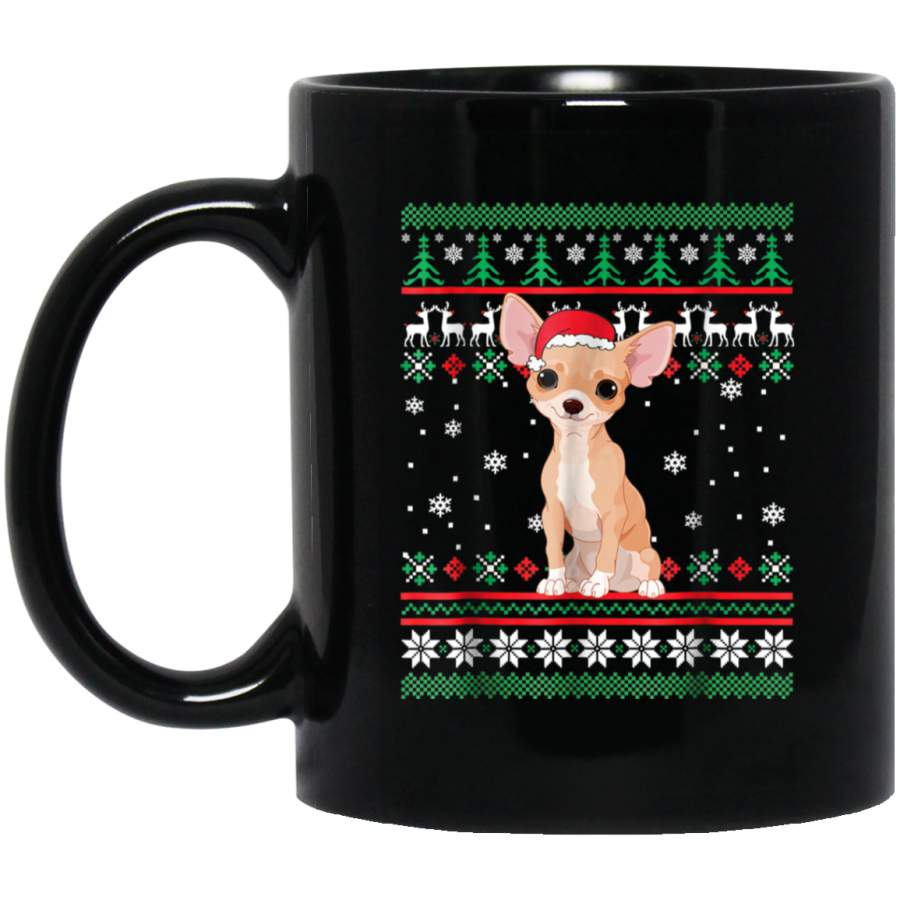 Chihuahua with Santa Hat Ugly Christmas Pajamas 11 oz 15 oz Mug Black