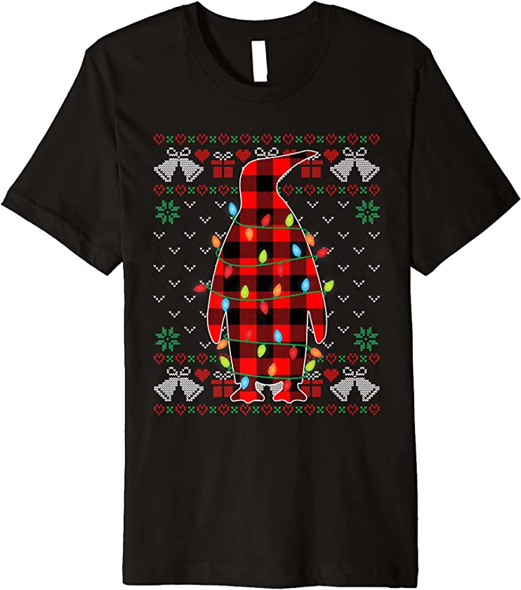 Penguin Lover Funny Xmas Lights Ugly Christmas Sweater Premium T-Shirt