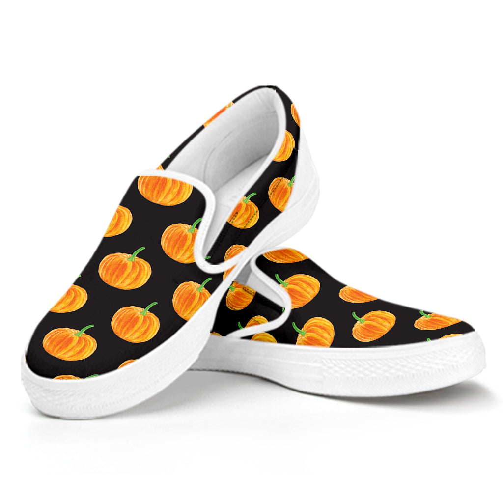 Watercolor Pumpkin Pattern Print White Slip On Shoes