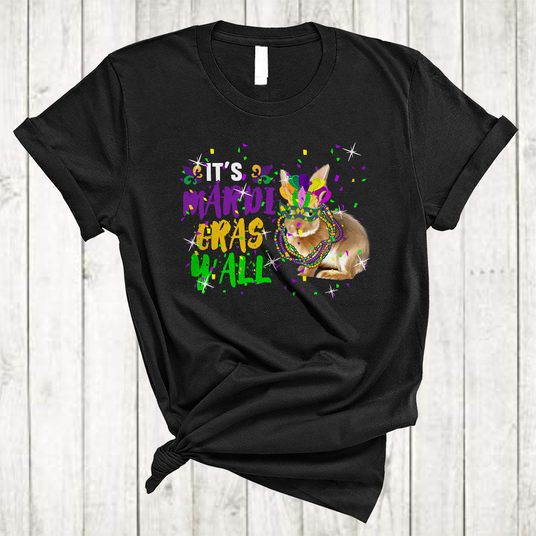 It’S Mardi Gras Y’All Funny Mardi Gras Beads Bunny Face Covering Lover Gifts T-Shirt