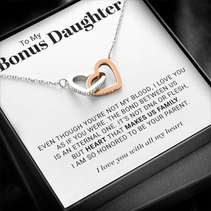 To My Bonus Daughter Necklace – Heart Makes Us Family Interlocking Heart Necklace