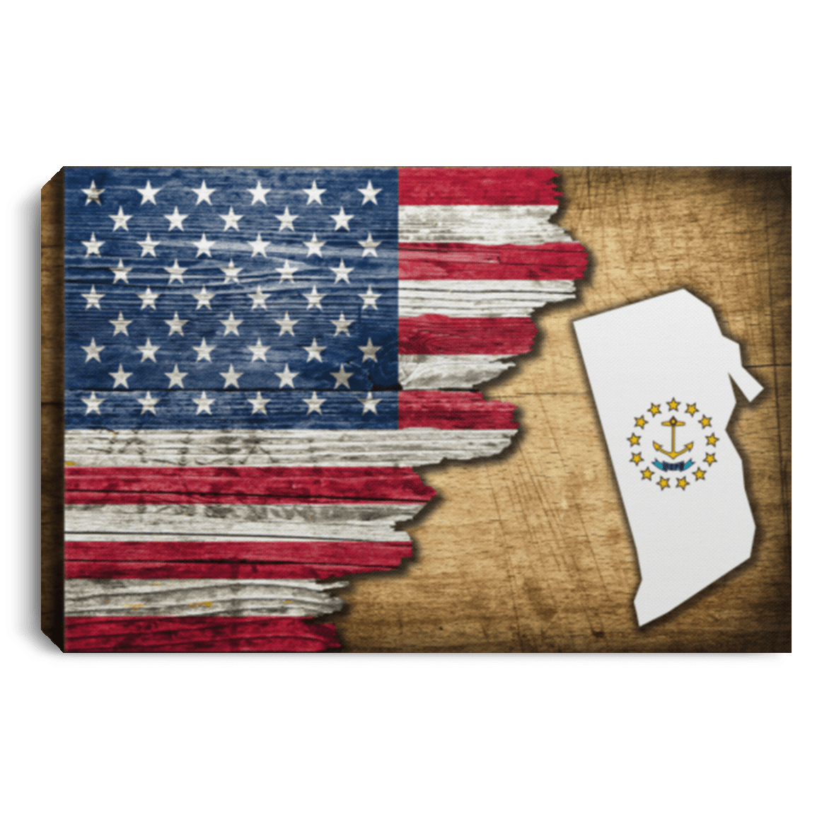 United States/Rhode Island Flag Ripped Effect 12X8 Inches Landscape Canvas .75In Frame