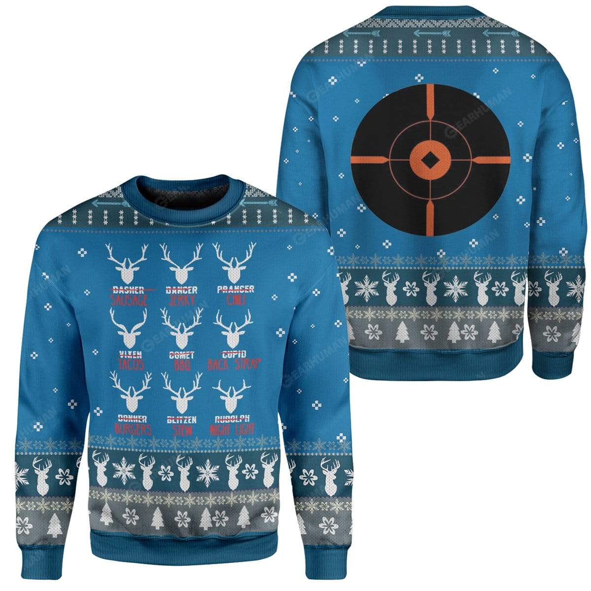 Unifinz Hunting Ugly Christmas Sweater Reindeer Hunting Blue Sweater 2022