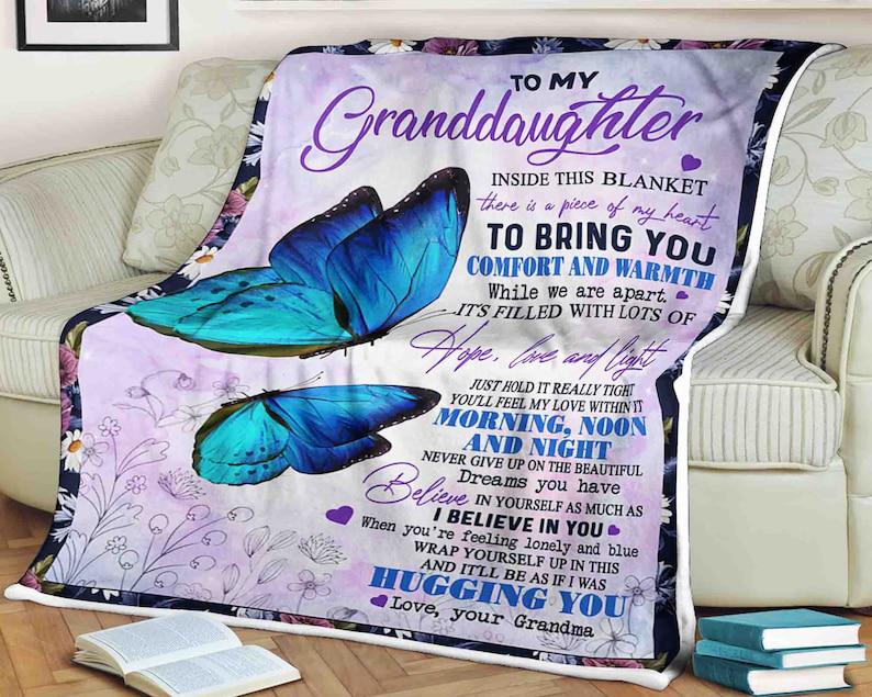 Butterfly Blanket To My Granddaughter Inside This Blanket There Is A Piece Of My Heart,Gift For Granddaughter Family Home Decor Bedding Couch Sofa Soft And Comfy Cozy