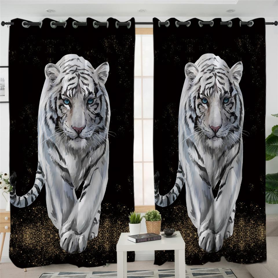 3D White Tiger Black Swcg0031 2 Panel Curtains