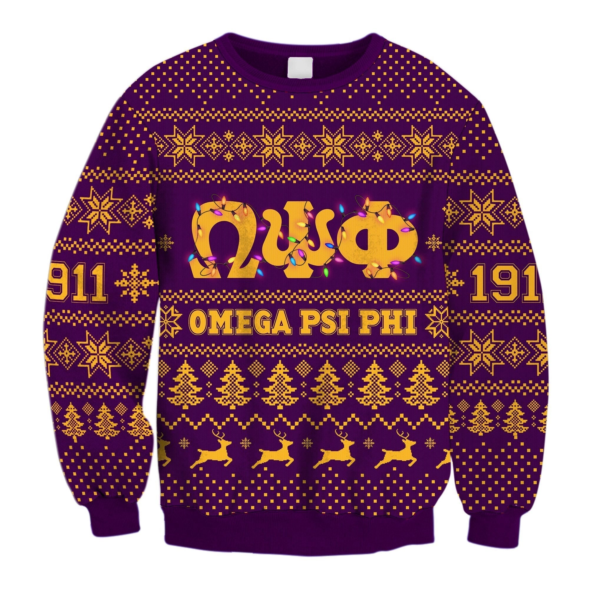 Fraternity Sweatshirt – Omega Psi Phi Led Lights Christmas Crewneck Sweatshirt