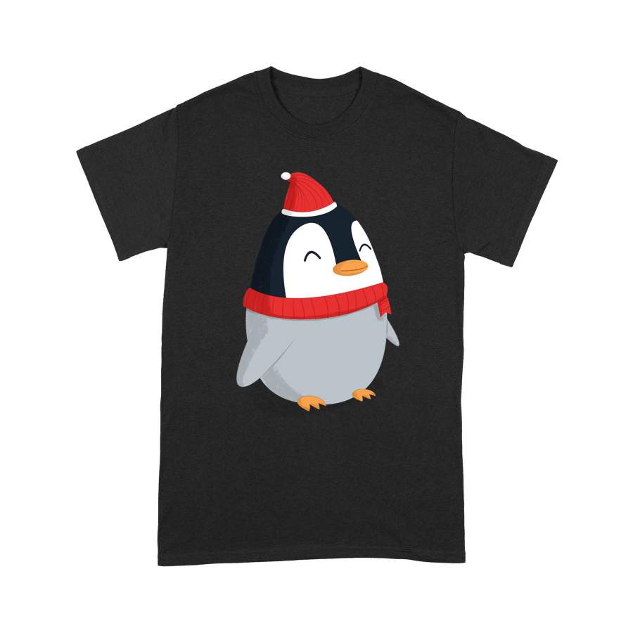 Christmas Gift Idea Penguin Wear Santa Hat And Red Scarf – Standard T-shirt