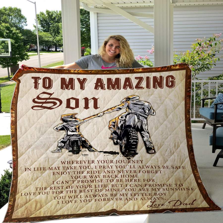 To My Amazing Son Journey In Life Love Biker Dad Fleece Blanket Christmas Gift I …