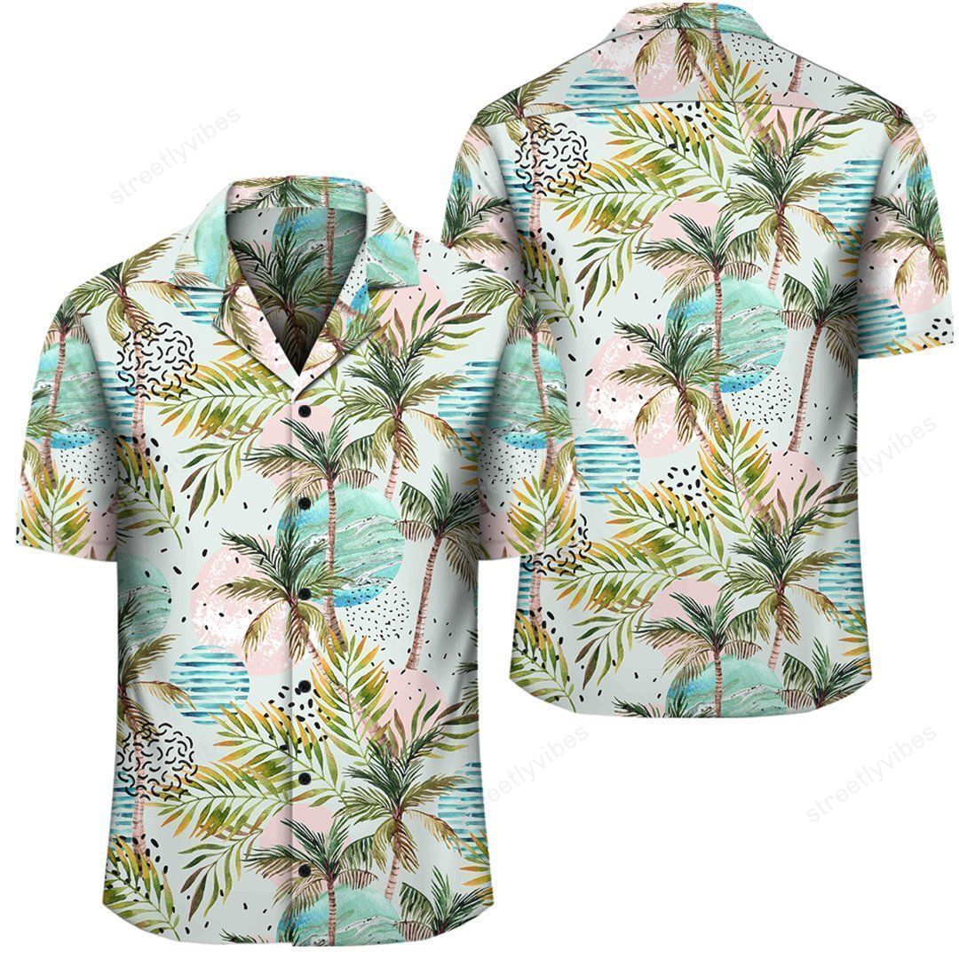 Hawaiian Tropical Watercolor Palm Tree Leaf Shirt Ah Ha74434