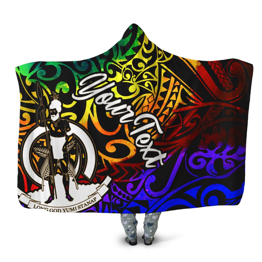 Vanuatu Custom Personalised Hooded Blanket – Rainbow Polynesian Pattern – BN11