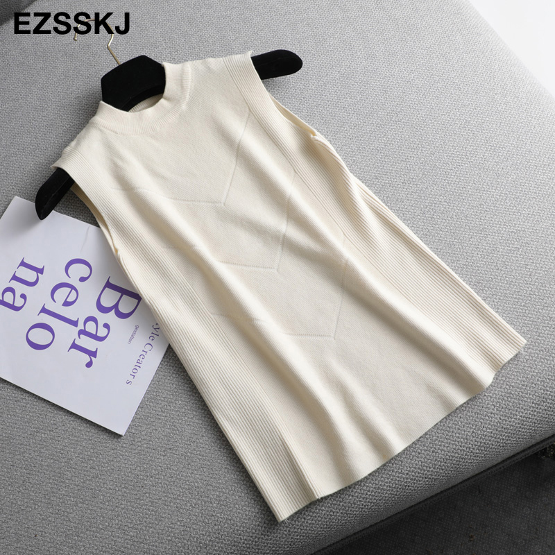 Autumn SPRING 2020 Solid elegant sleeveless knit Pullovers vest Women sweater top female o-neck Sweater vest alx