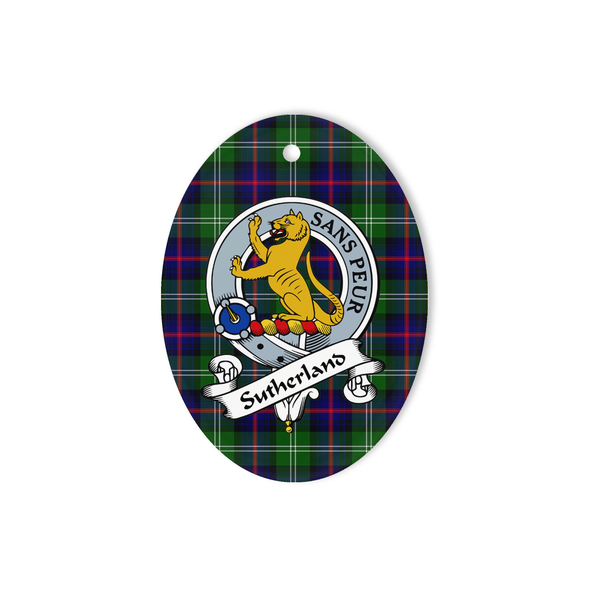 Sutherland Scottish Clan Badge Plaid Ornament Gift. Christmas Tree Ornament Sutherland Clan Tartan Ornament Great Christmas Ornaments Gift Oval Ornament