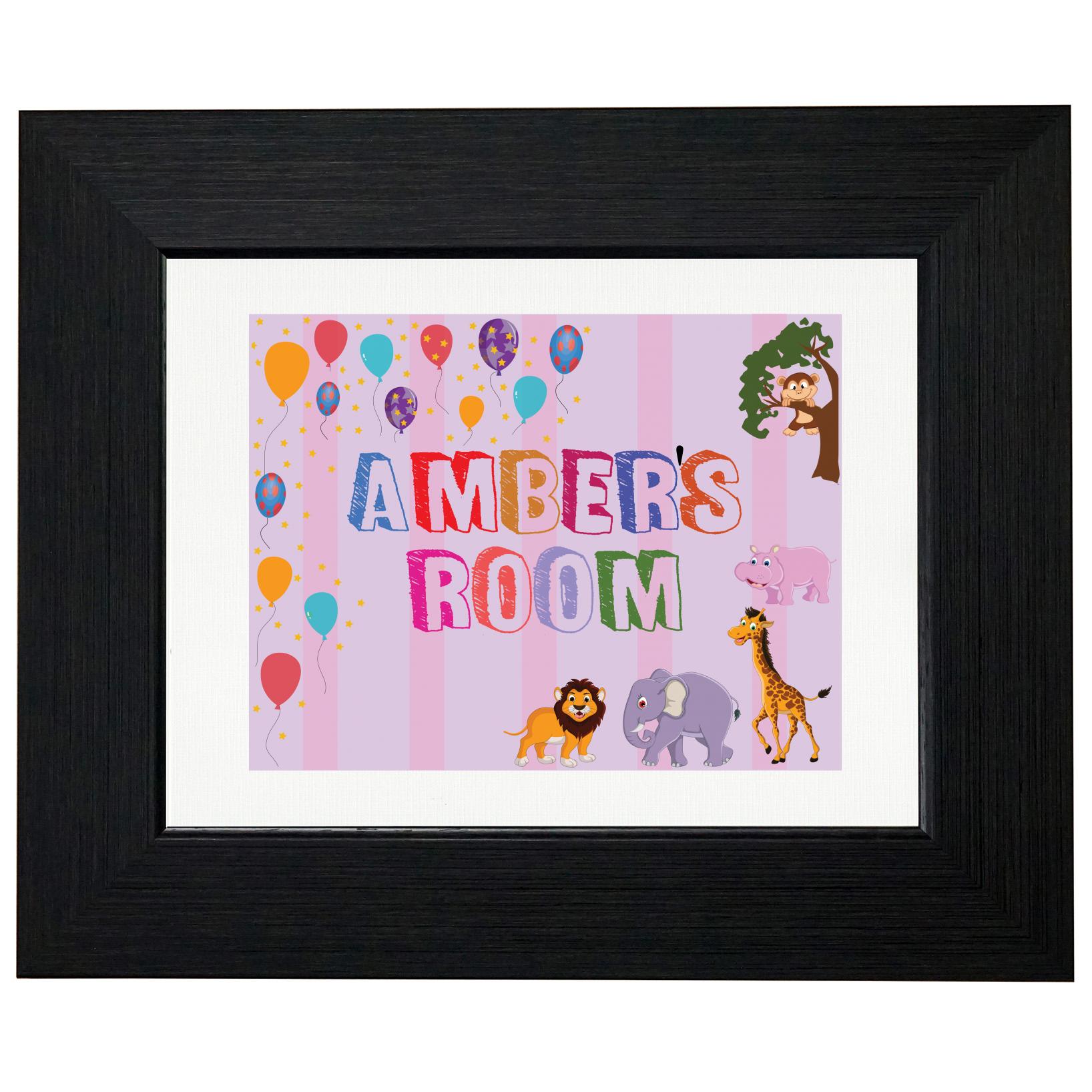 Amber’s Room – Girl Birthday Gift – Balloons & Animals T-Shirt, Framed Print, Pillow, Golf Towel