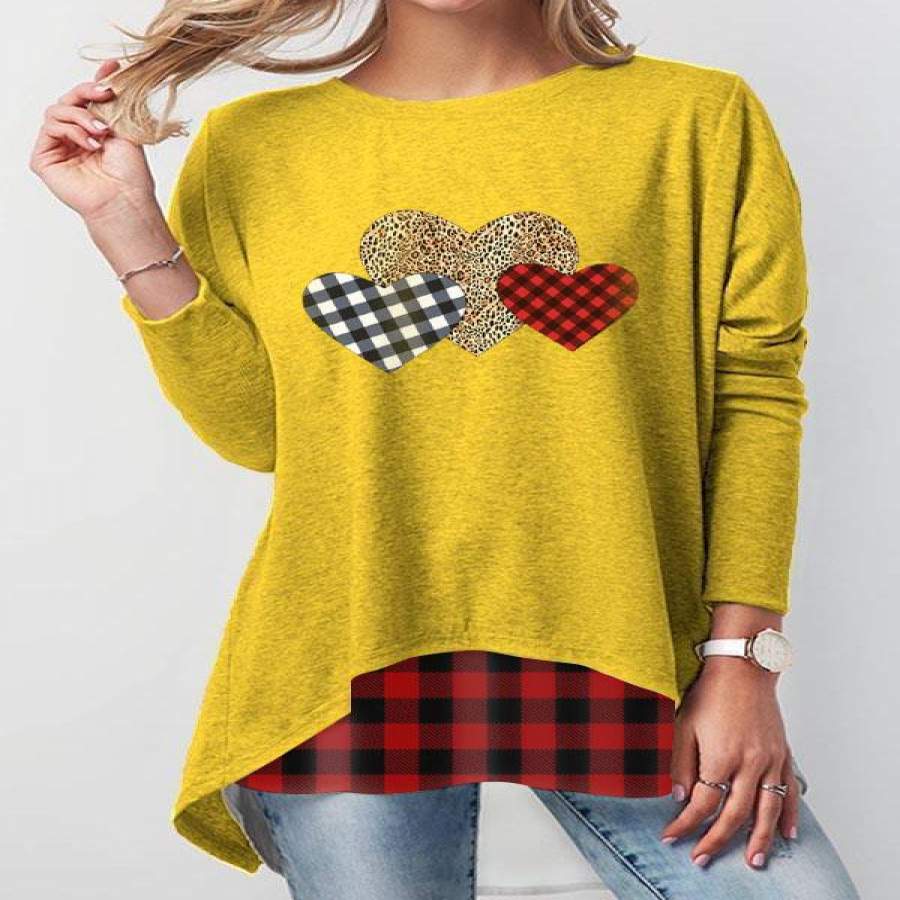 Women’s Leopard Check Heart Valentine’s T-Shirt