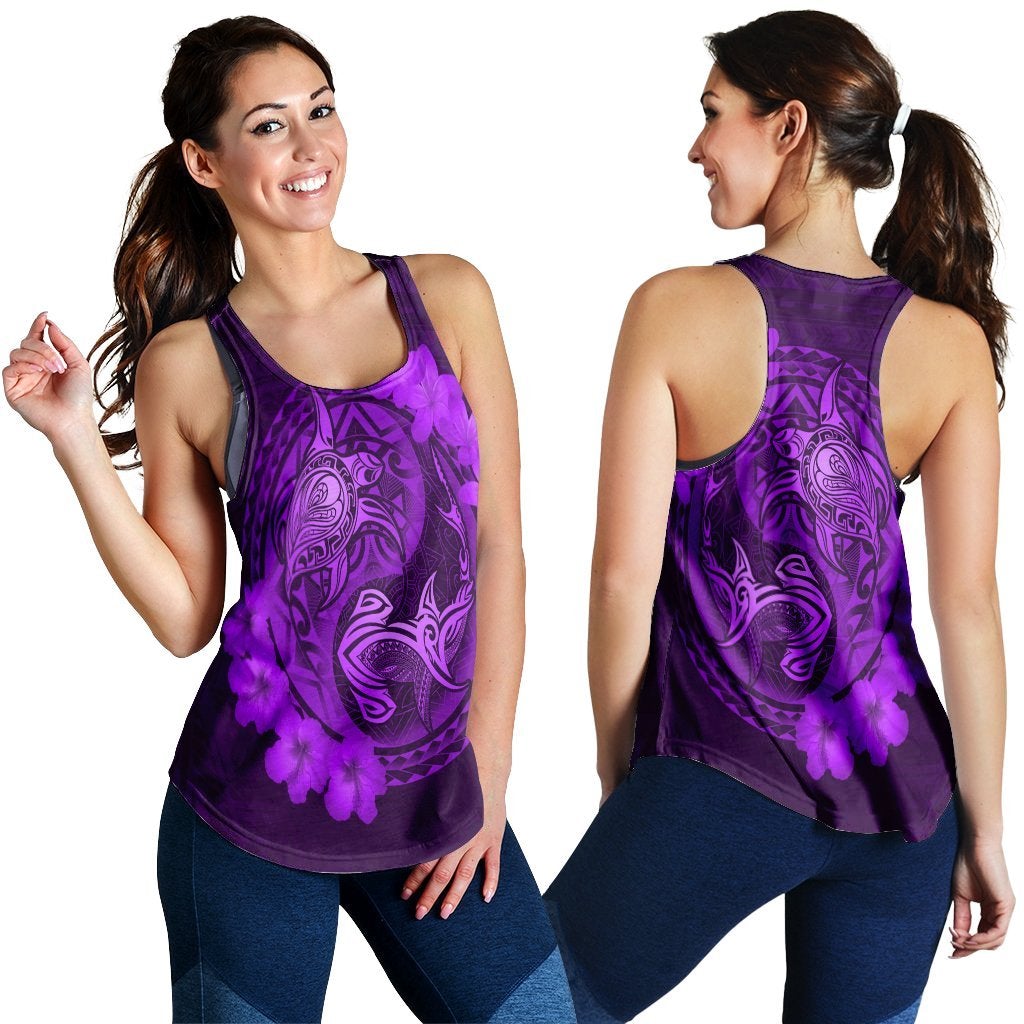 Hawaiian Yin Yang Turtle Shark Hibiscus Plumeria Racerback Tank Purple Ah Ha29740