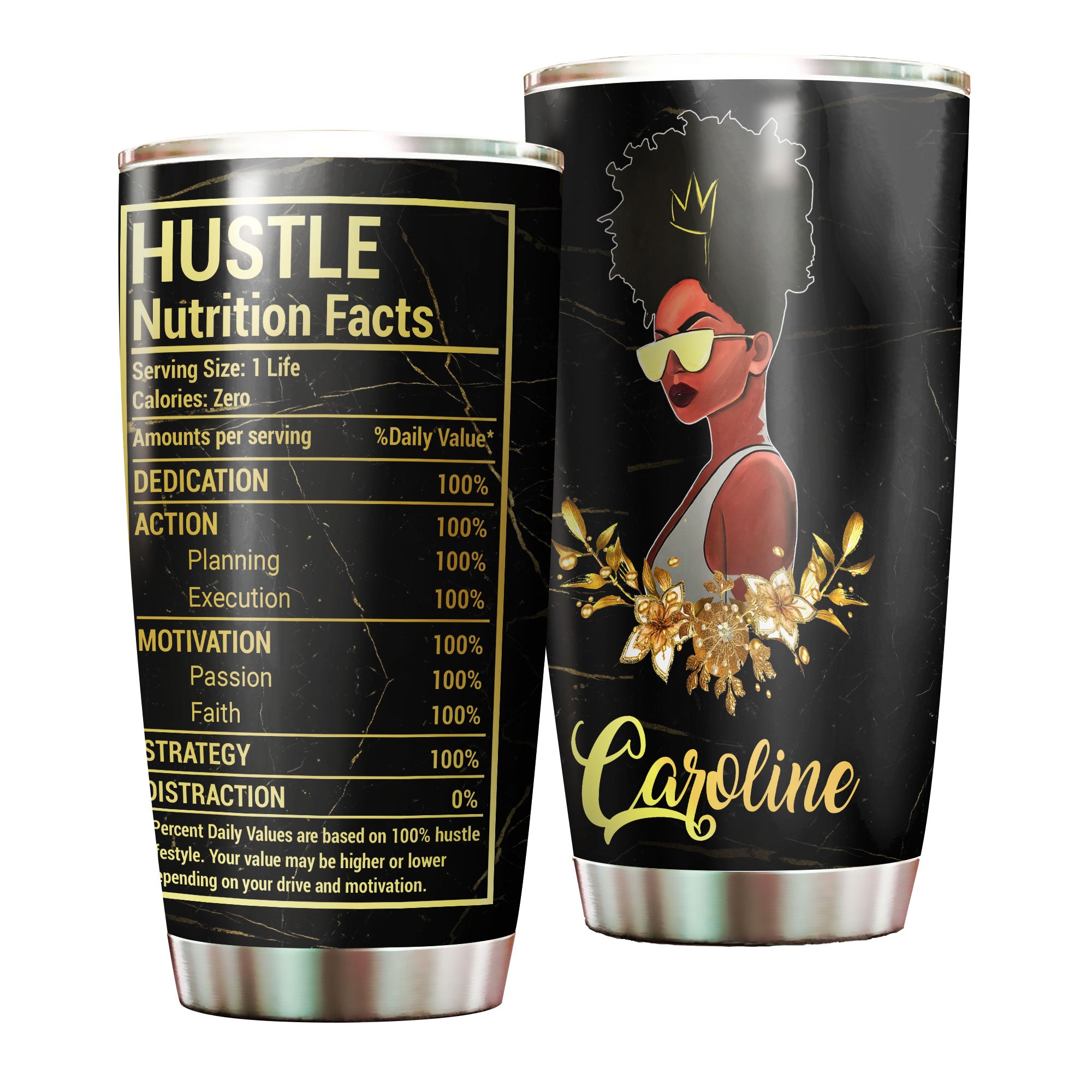 Personalized Black Women Hustle Stainless Steel Tumbler – Double-Walled Insulation Vacumm Flask – Gift For Black Queen, International Women’S Day, Hippie Girls