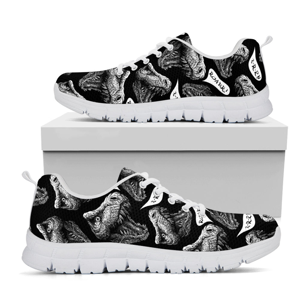 Black And White T-Rex Dinosaur Print White Sneakers