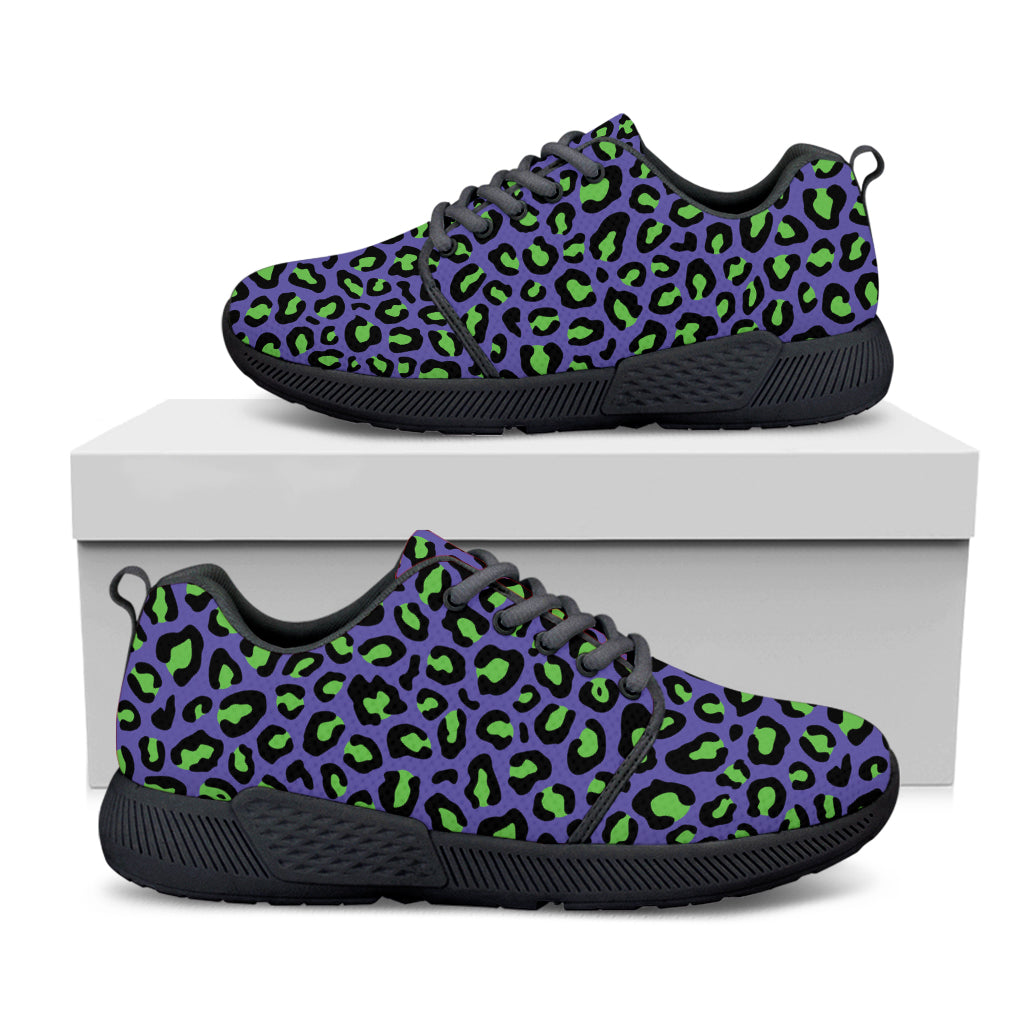 Purple And Green Leopard Pattern Print Black Athletic Shoes