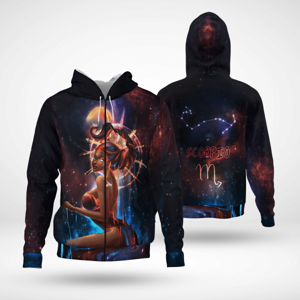 Zodiac Scorpio Girl For Black Queen Scorpio All Over Print 3D Unisex Zip Up Hoodie Us Size