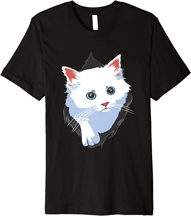 Sweet Kitten Torn Cloth Design Apparel White Cute Cat Lover Premium T-Shirt