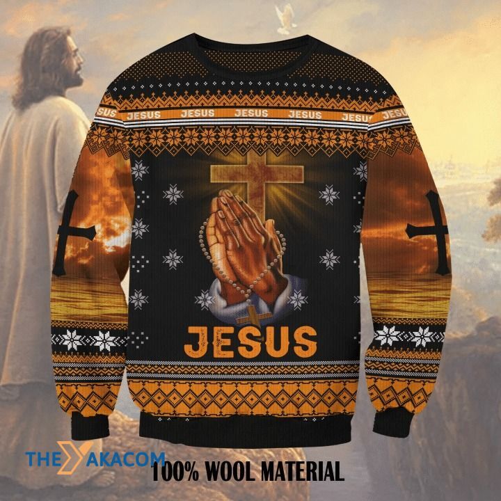 A Hand Pray God Jesus Gift For Christmas Ugly Christmas Sweater