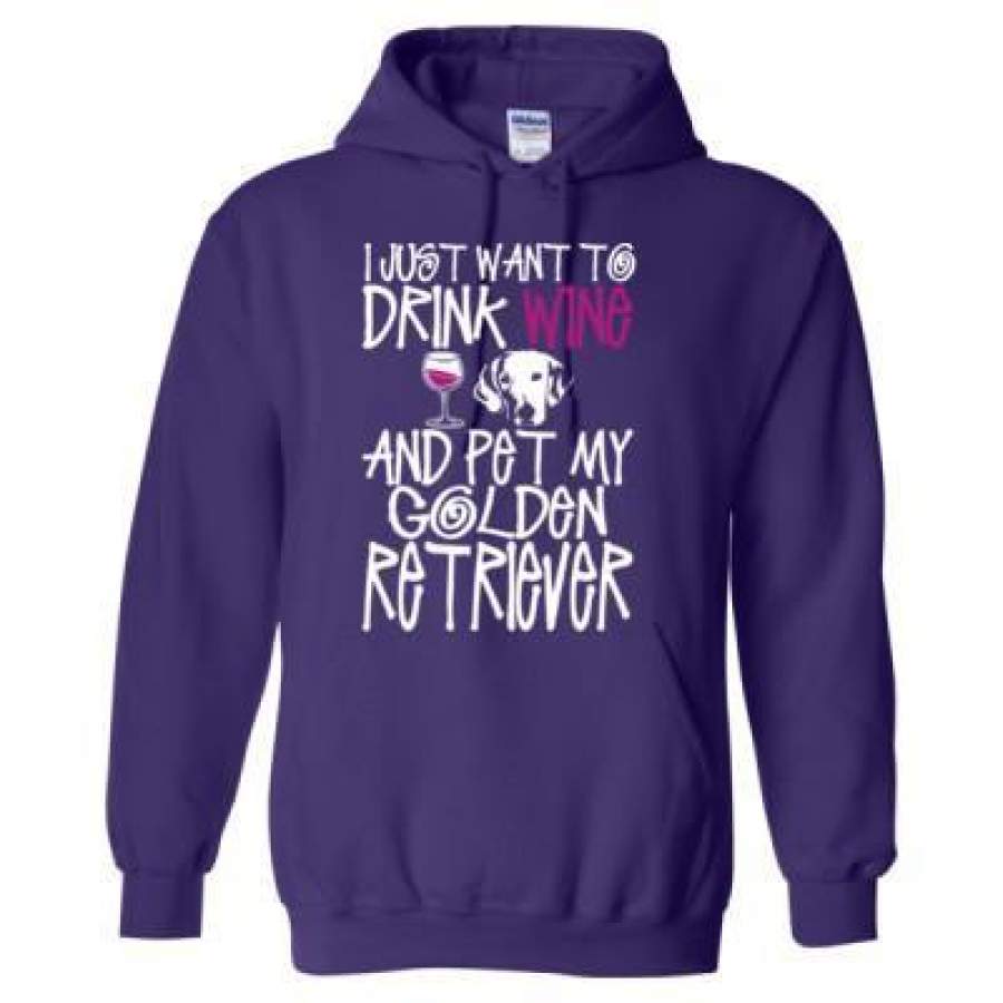 AGR I Just Want To Drink Wine And Pet My Golden Retriever Dog – Heavy Blend™ Hooded Sweatshirt