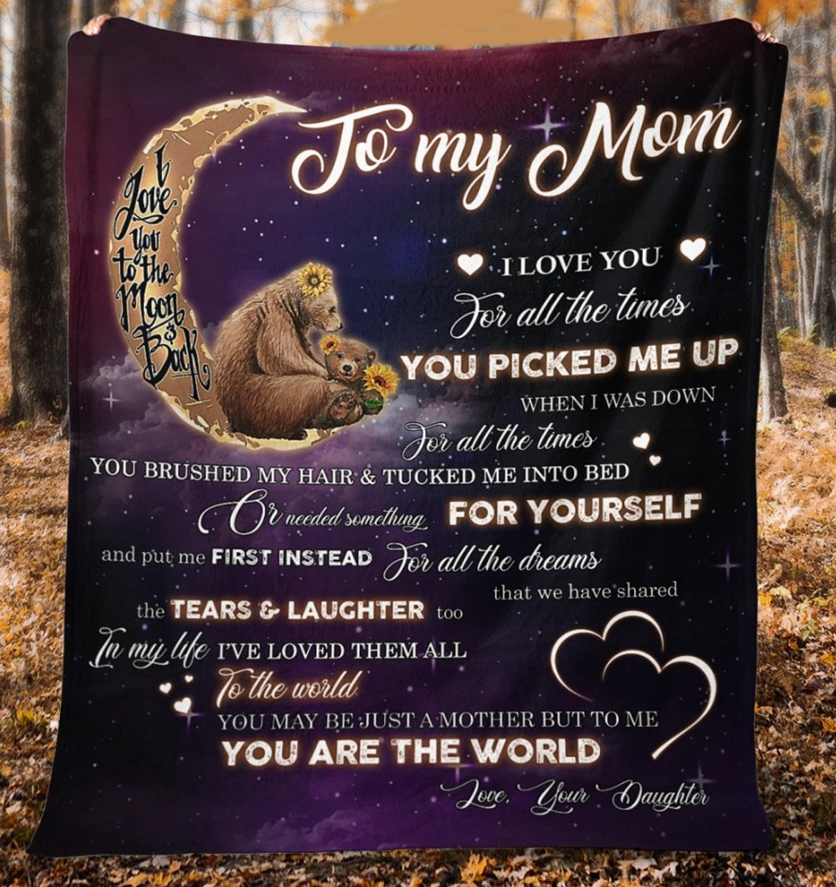 To My Mom I Love You For All The Times You Picked Me Up When I Was Down, Bear Maternal Love Fleece Blanket Home Decor Bedding Couch Sofa Soft And Comfy Cozy Gift From Daughter