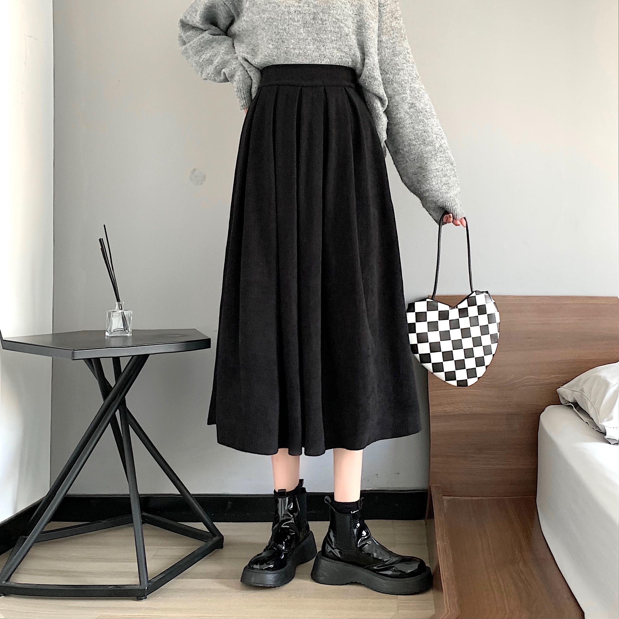 Women’s Skirts Harajuku High Waist Vintage 2021 Fashion Korean Style Solid Elegant Basic All-match Soft A-line Long Skirt alx