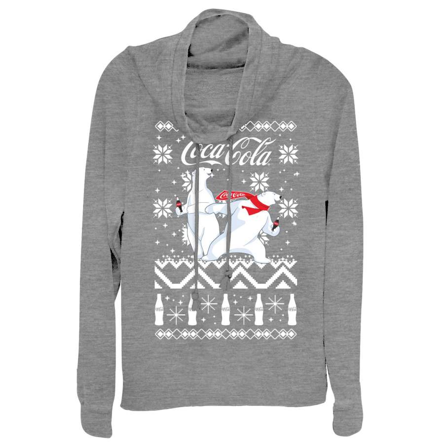 Coca Cola Junior’s Ugly Christmas Bear  Cowl Neck Sweatshirt