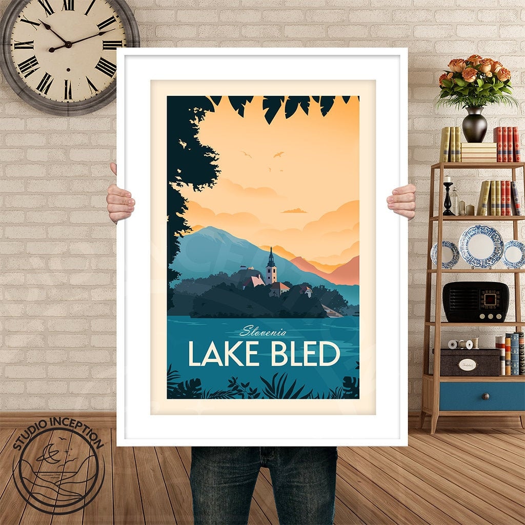 Slovenia Travel Poster Print, Lake Bled, Traditional Style Home Decor, Souvenir, Art Print, Gift, Travel Poster Wall Art
