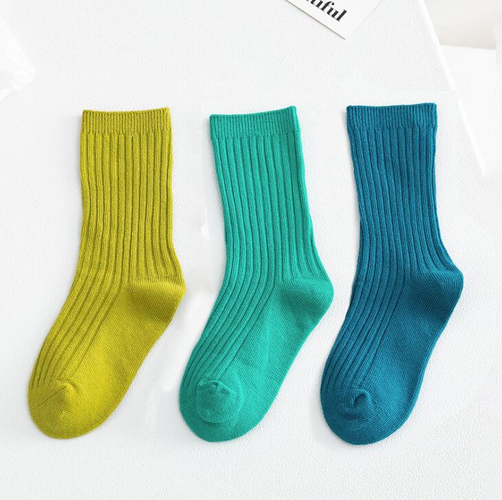 3 Pairs Autumn Winter Kids Solid Candy Color Sport Socks Children Socks Soft Double Needle Cotton Tube Socks Kids Socks alx