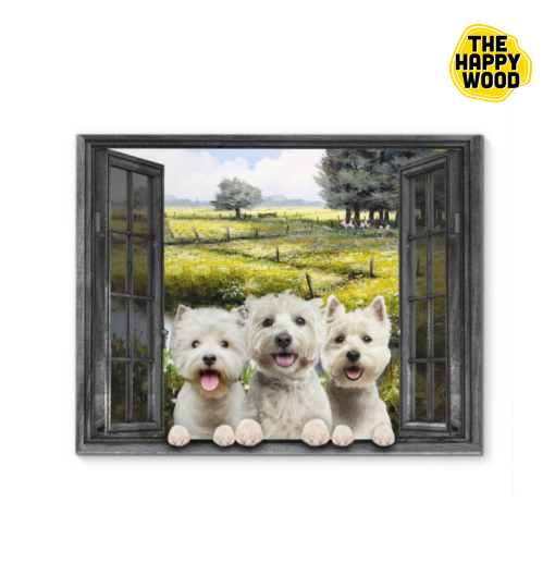 Westie Grassland Window Custom Horizontal Canvas Poster For Home Decoration