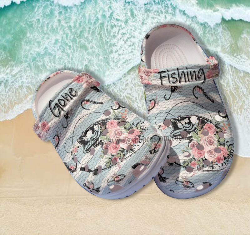 Fishing Flower Girl Croc Shoes Gift Mother Day Grandma- Hook Fishing Shoes Croc Clogs Gift Women