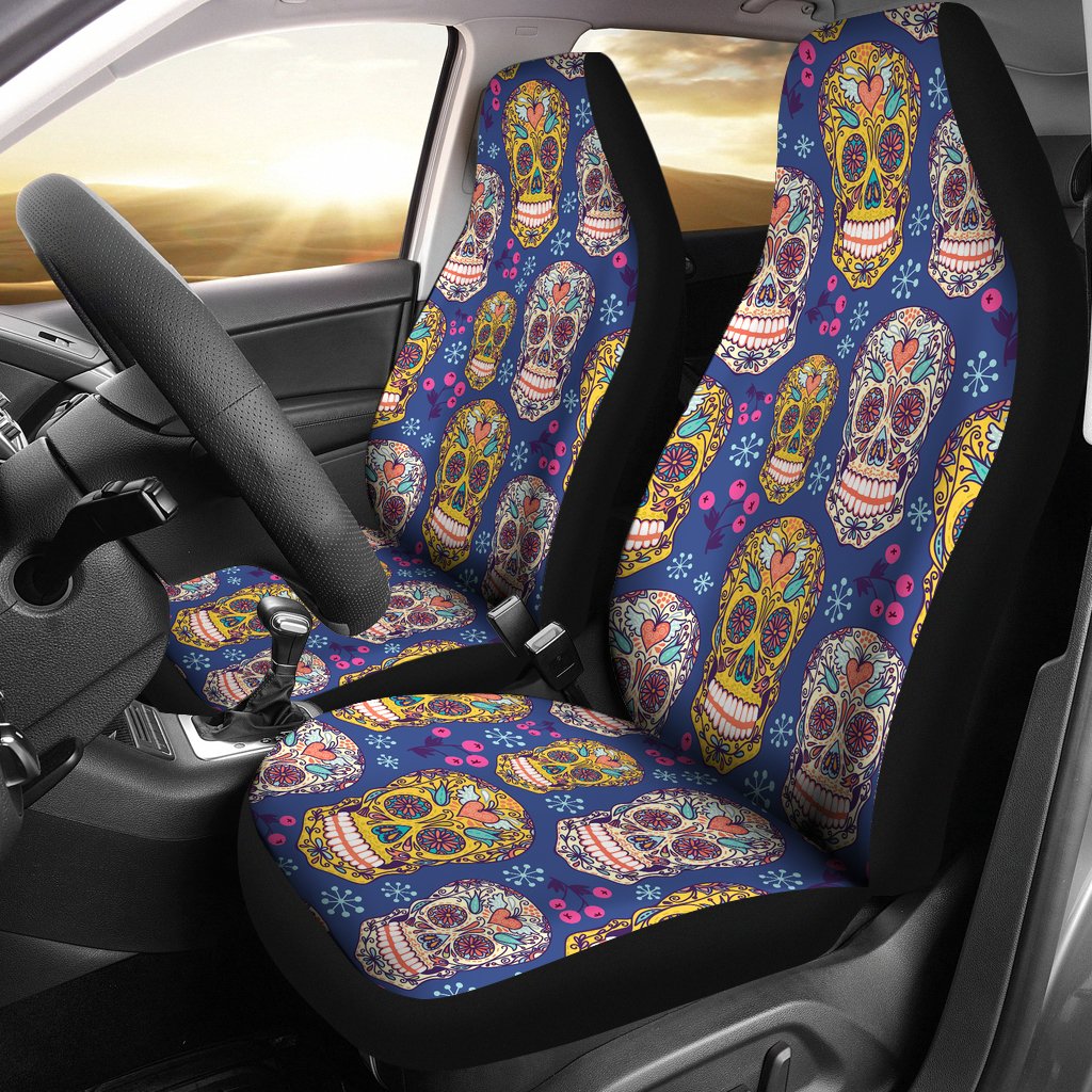 Sugar Skull Flower Pattern  Universal Fit Car Seat Covers