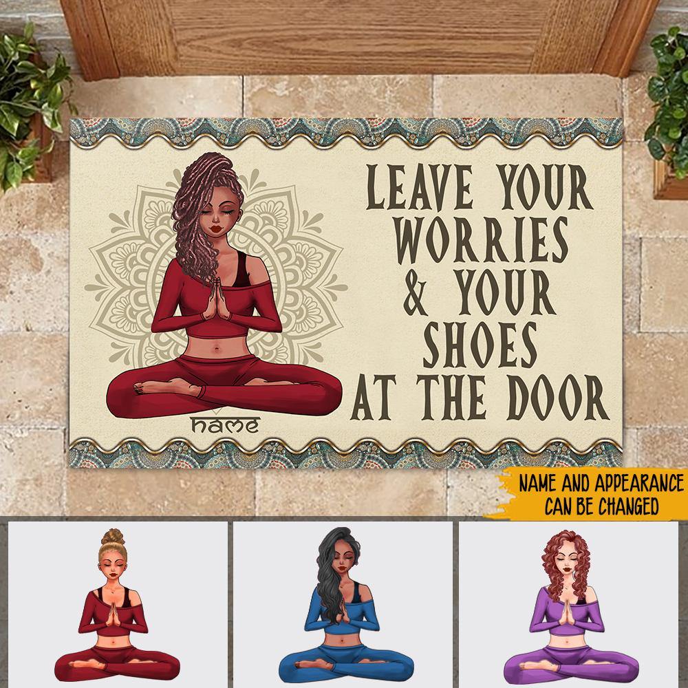 Yoga Custom Doormat Leave Your Worries And Shoes At The Door Personalized Gift