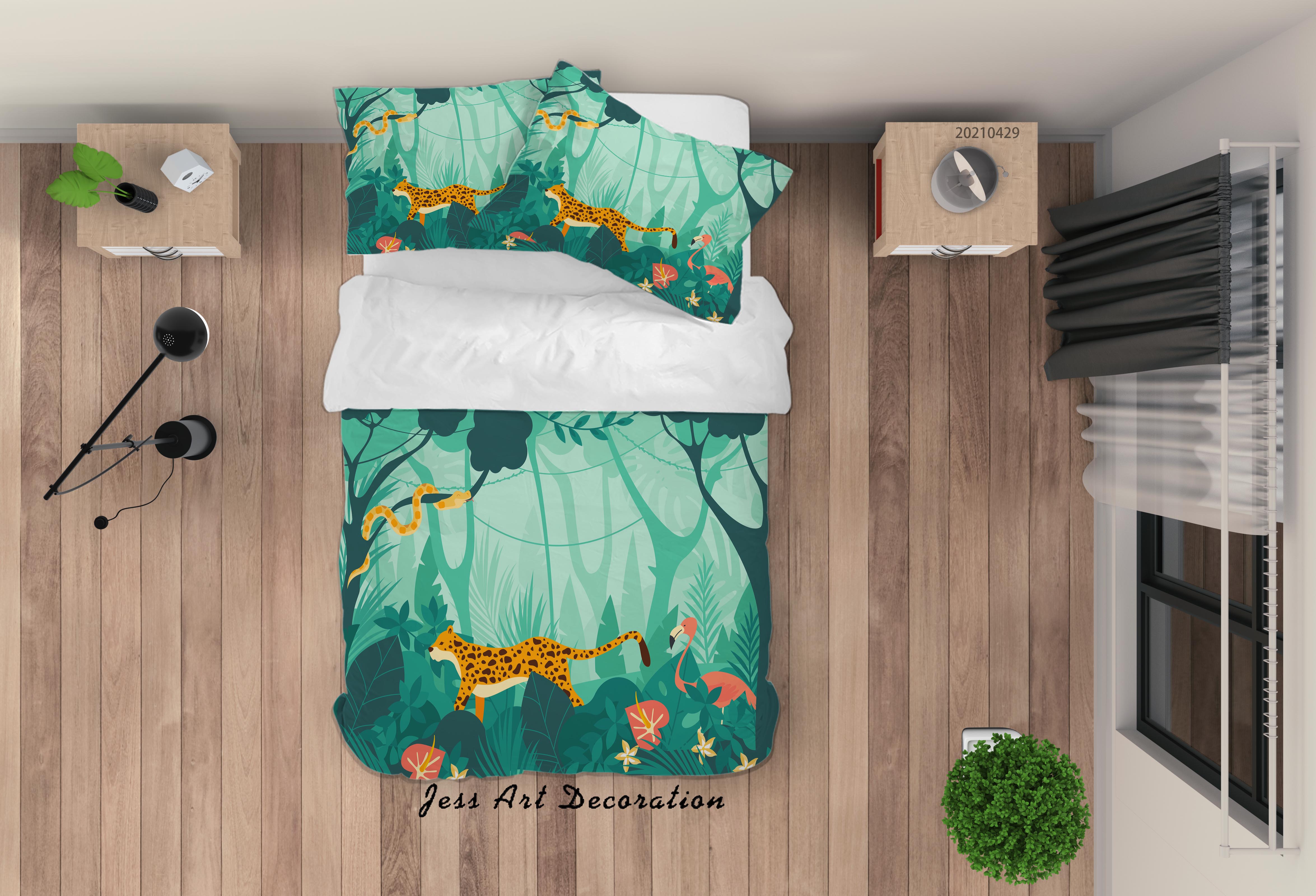 3D Green Forest Animal Leopard Quilt Cover Set Bedding Set Duvet Cover Pillowcases 29