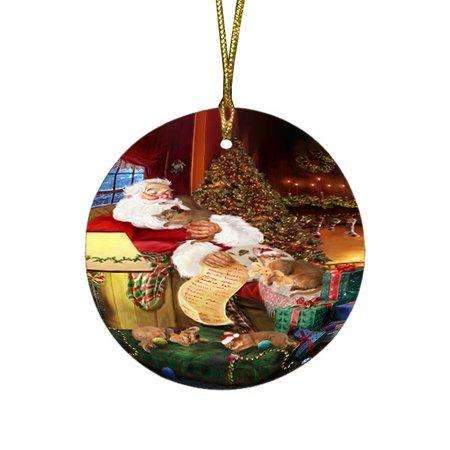 Abyssinian Cats And Kittens Sleeping With Santa Round Christmas Ornament D386