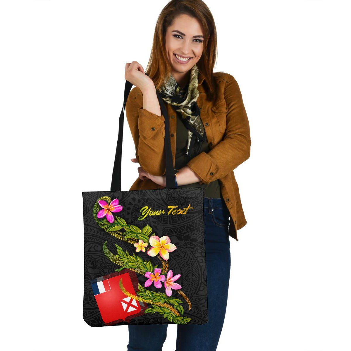 Wallis and Futuna Polynesian Custom Personalised Tote Bag – Plumeria Tribal – BN12