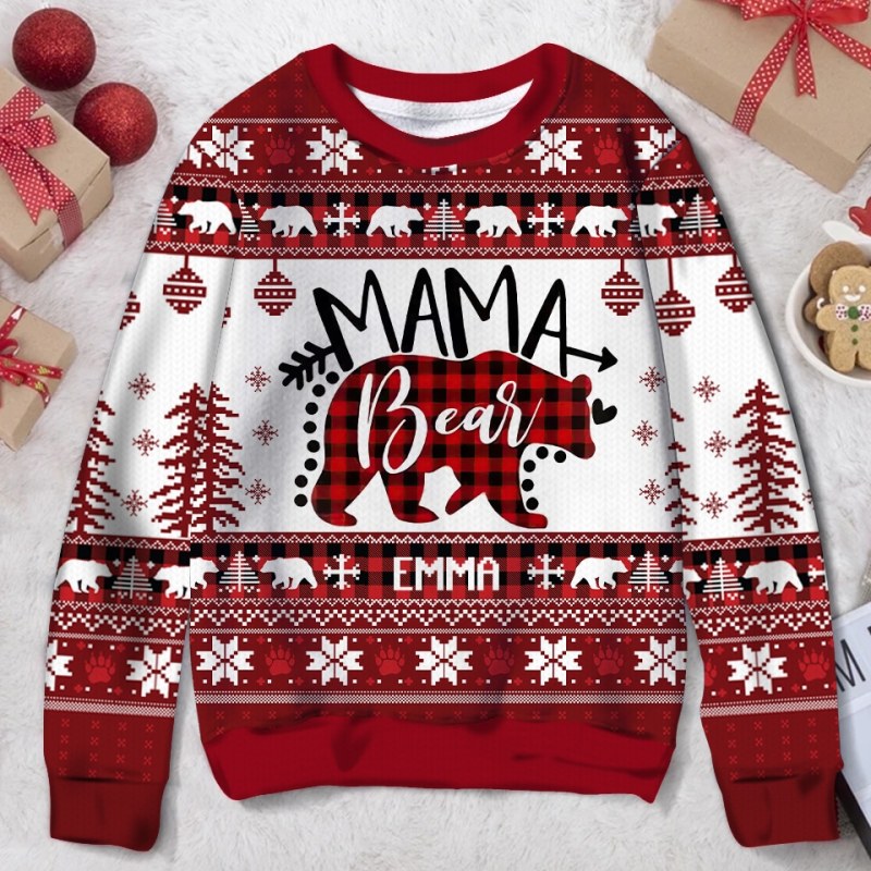 Mama Bear Name Personalized Funny Ugly Christmas Sweater, Gift For Mom, Custom Name