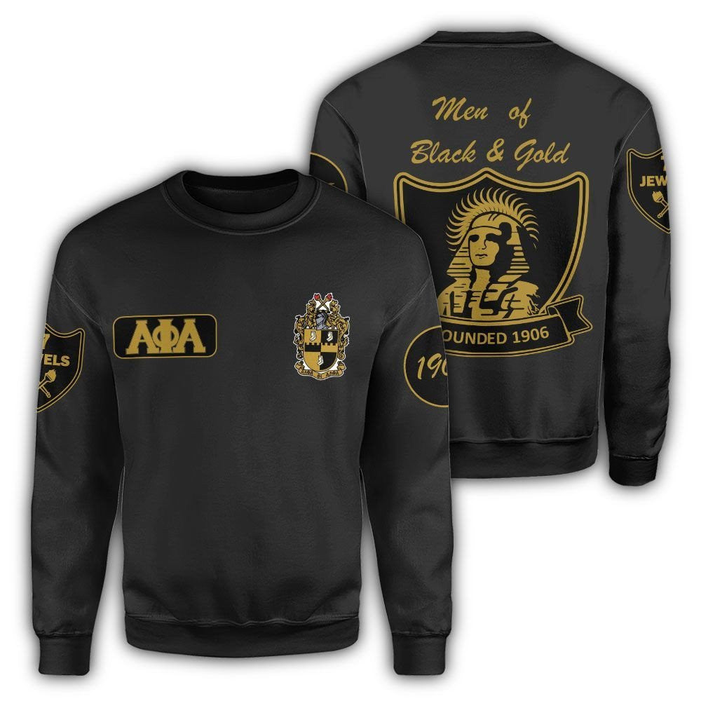 Fraternity Sweatshirt –  Black And Gold Alpha Phi Alpha Crewneck Sweatshirt