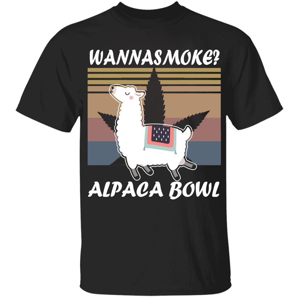 Alpaca Wanna Smoke Alpaca Bowl Vintage T-Shirt Funny Smoking Shirt Gift For Friends